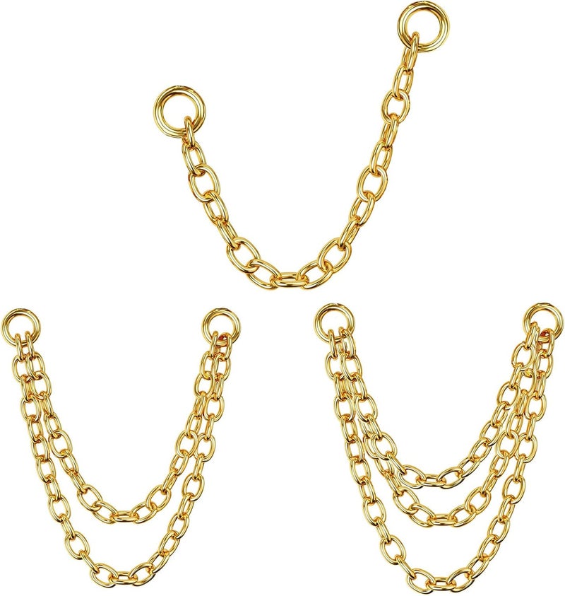 Goenjoy 3Pcs 14K Gold Plated Earrings Connector Chains Set for Women, Convertible Dangle Chain for Double Piercings 50mm (Gold 3pcs) - Image 1